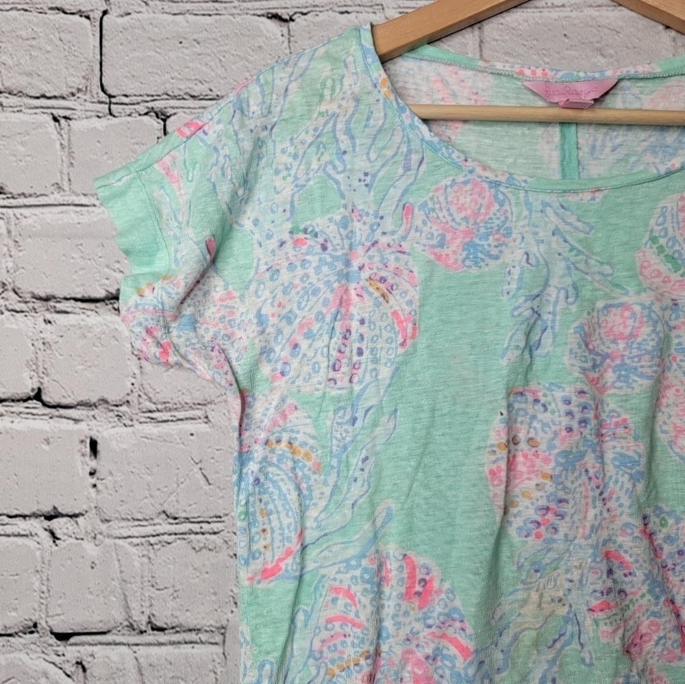 Lilly Pulitzer Mikela Short Sleeve Tshirt 100% Linen in Minty Fresh 20975 Size S - Picture 2 of 11